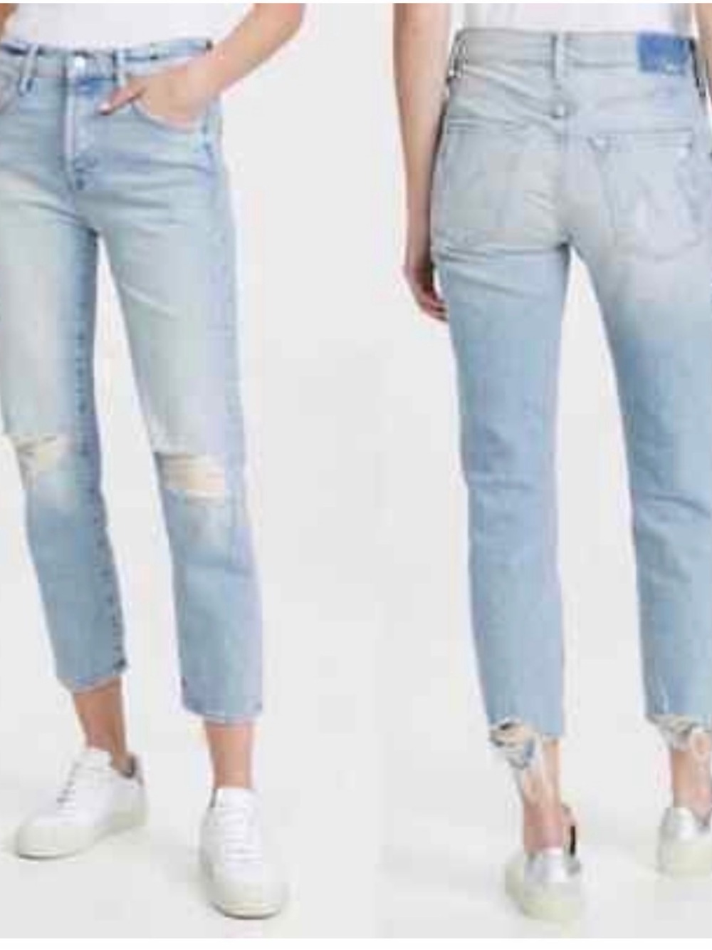 Light Blue Women's Distressed Straight-Leg Jeans